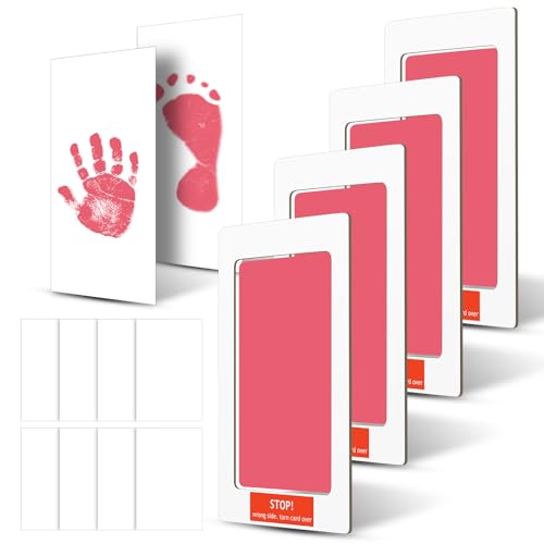 Outus 14 Dog Paw Print Kit | Cat Pawprint Keepsake Kit, for Baby Hand and Footprints, Memorial Impressions, Includes 4 Inkless Pads with 10 Blank Cards - color: Pink, size: 3 × 5 Inch