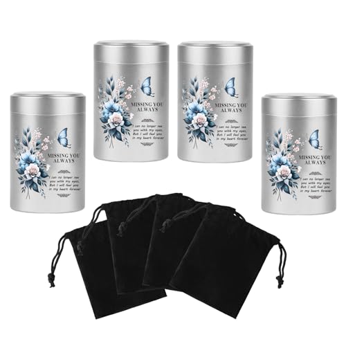 Small Urns for Human Ashes 2.75 Inch Set of 4 Mini Cremation Urn for Ashes Adult Aluminum Butterfly Flower Memorial Ashes Keepsake Urn Sharing for Female Male