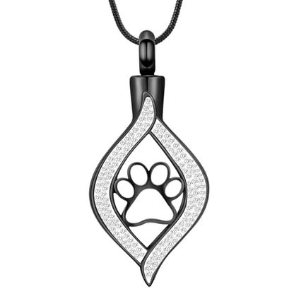 The Eye of My Heart Paw Print Urn Necklace for Ashes | stainless steel cremation jewelry, holds pet human ashes, paw print memorial urn pendant, leak-proof sealed design, unisex - color: Black