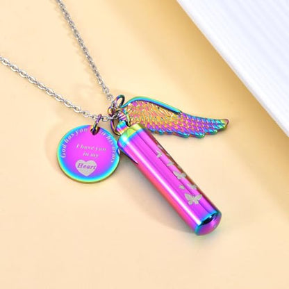 RIPFEVURN Cylinder Cremation Jewelry Butterfly Urn Necklaces for Ashes for Women Men Human Ashes Memorial Keepsake Pendant