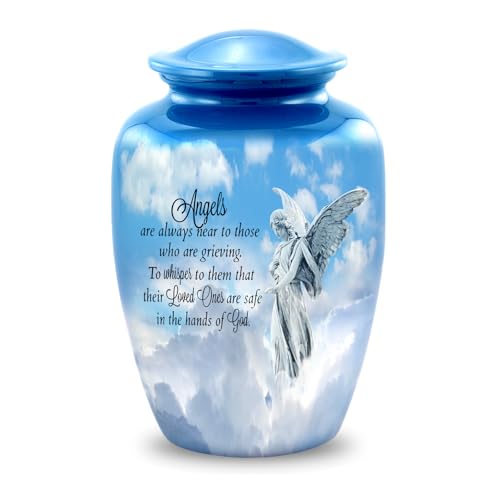 Guardian Angel Cremation Urn – Elegant Blue Adult Urn for Human Ashes – Heavenly Angel Funeral Urn for Men and Women – Large Memorial Urn Holds Up to 210 lbs with Velvet Bag (Large)