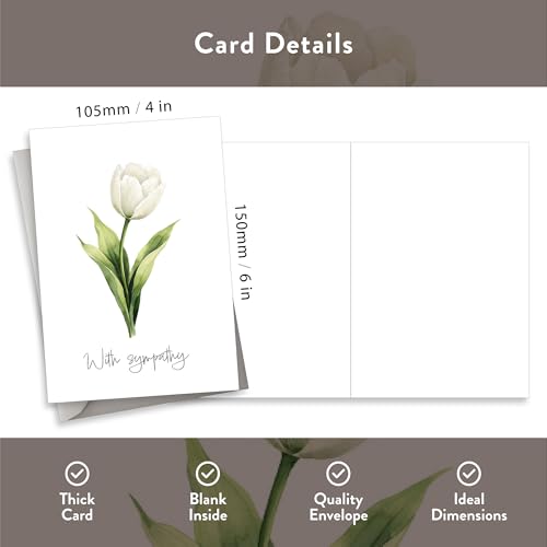10 Sympathy Greeting Cards with Envelopes, Multipack of Think You Bulk Notecards, Blank Inside for Handwritten Message, Condolences, Bereavement, Mixed Delicate Designs, Eco-friendly