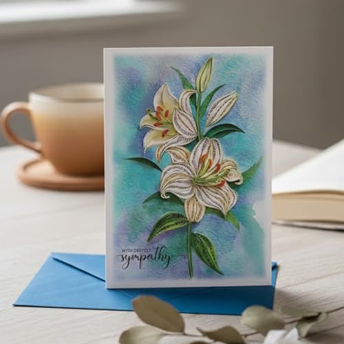 Sympathy Card, Pet Loss Memorial Card, Animal Sympathy, Thinking Of You for All Occassions, Quilling Card for Him, Her, Friend and Love (White Lily Sympathy) - color: White Lily Sympathy