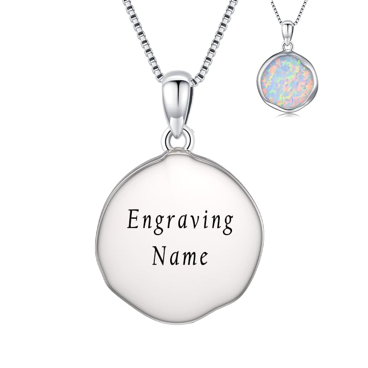Urn necklace for Ashes 925 Sterling Silver Opal/Turquoise/Moonstone/Moss agate Pendant Cremation Memory Jewelry Keepsake Gifts for Women - style: Opal-round-cus