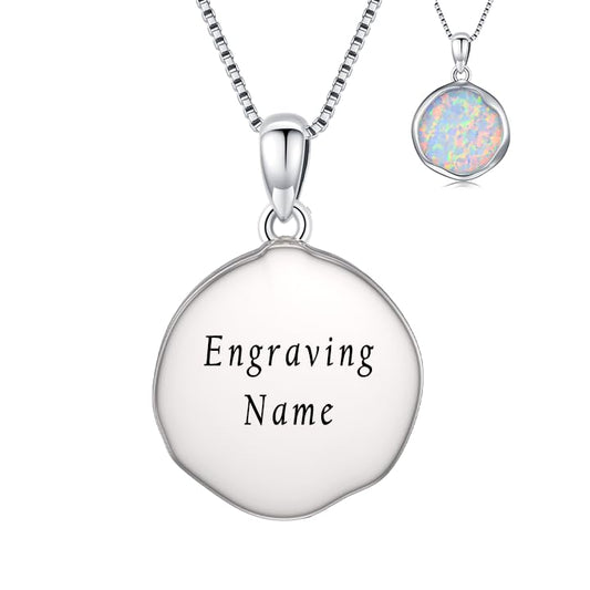 Urn necklace for Ashes 925 Sterling Silver Opal/Turquoise/Moonstone/Moss agate Pendant Cremation Memory Jewelry Keepsake Gifts for Women - style: Opal-round-cus