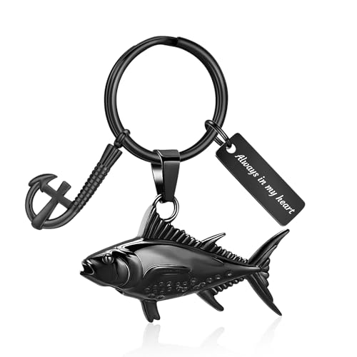 Hearbeingt Fish Hook Urn Keychain for Ashes Fishing Cremation Jewelry | Stainless Steel,Memorial Keychain,Urn Pendant, Ash Holder for Human Pet,Keepsake Jewelry,Bereavement Gift,with Fill Tool - color: Black