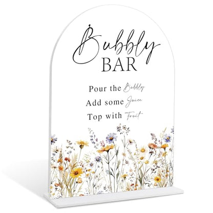 Wedding Signs for Ceremony and Reception, Boho Floral Acrylic Bubbly Bar Sign, Wedding Signage with Stand, Bridal Shower Table Centerpieces, Supplies for Engagement Reception and Event Party, 23 - color: Bubbly Bar Sign, 23