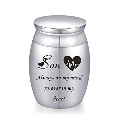Decorative Memorial Keepsake Urns for Cremains Stainless Steel Mini 1.57 Inch High Small Funeral Urns Cremation Ashes Holder for Family Members - style: Son