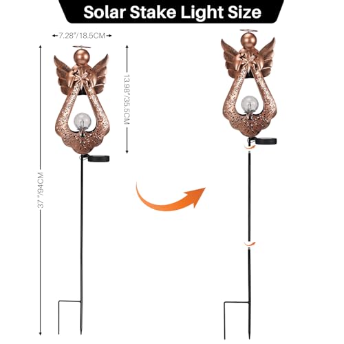 Edenseelake Angel Solar Lights Stake with Crackle Glass Globe Waterproof, Metal Garden Decor Stake LED Light, Memorial Gift for Mom, Women, Friends, Patio, Yard