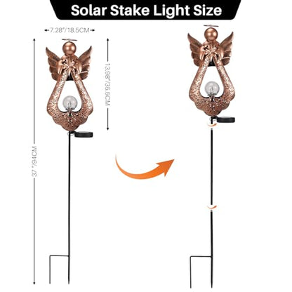 Edenseelake Angel Solar Lights Stake with Crackle Glass Globe Waterproof, Metal Garden Decor Stake LED Light, Memorial Gift for Mom, Women, Friends, Patio, Yard