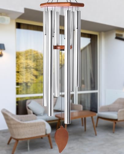 Sympathy Wind Chimes for Outside Deep Tone, Memorial Loss of a Loved, Large Wind Chimes with 6 Thicken Tubes & Hook, Outdoor Gifts Mother, Garden Decor (45IN Silver) - size: 45IN sliver