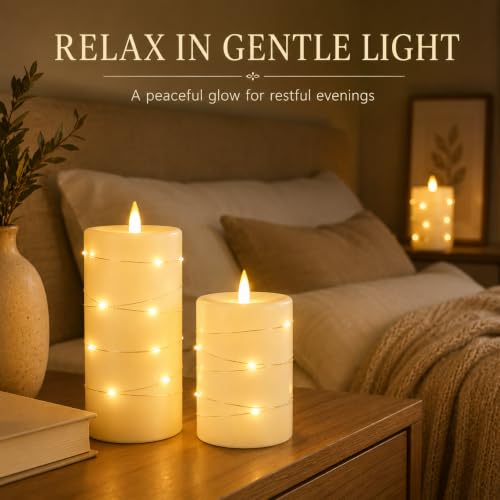 Upinmz Ivory White Real Wax Flameless Candles, 3-Pack, Remote Timer, String Lights - size: Ivory-Wax-3 Pack