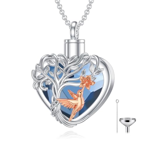 PELOVNY Urn Necklaces for Ashes of Loved Ones 925 Sterling Silver Personalized Heart Locket Urn Necklace Cremation Keepsake Memorial Jewelry Gifts for Women Men - color: Hummingbird Urn-2