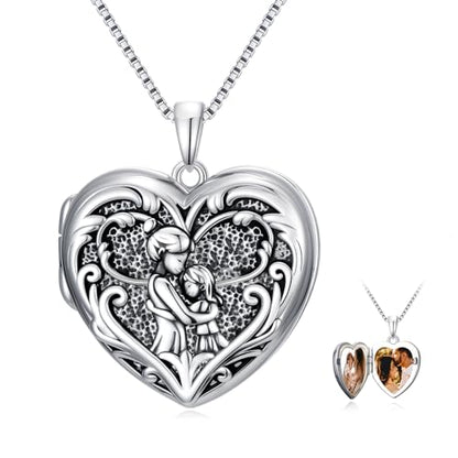 Poiuy Heart Locket Necklace for Women Photo Locket Necklace Gifts For Women | That Holds Pictures Locket Jewelry Anniversary Birthday Christmas Memento Gifts for Mom Daughter Women Girlfriend Sister - style: 01-mother family