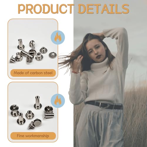 zDwfDc 115Sets Chicago Screws for Leather Rivets Kit M5*4, 5, 6, 8, 10, 12, 15 Silver Rivets for Leather Working Kit DD031-S - color: Silver