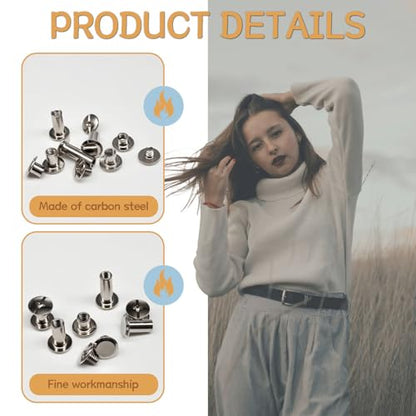 zDwfDc 115Sets Chicago Screws for Leather Rivets Kit M5*4, 5, 6, 8, 10, 12, 15 Silver Rivets for Leather Working Kit DD031-S - color: Silver