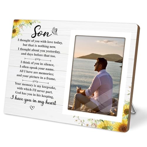Memorial Gifts, Memorial Photo Frame, Sympathy Gift for Loss of Grandpa, in My Heart, in Loving Memory Wooden Picture Frame, Bereavement Remembrance Funeral Passed AWay Condolence Gifts for Loss of Papa(White Son, 4x6 Photo) - color: White Son