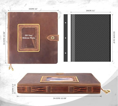 Leather photo Album Self Adhesive Pages, Handamde Leather Scrapbook Photo Album, Wedding Family Album, Holds 3x5, 4x6, 5x7, 6x8, 8x10 Photos - Brown - color: Brown, size: 13.58x13x1.3
