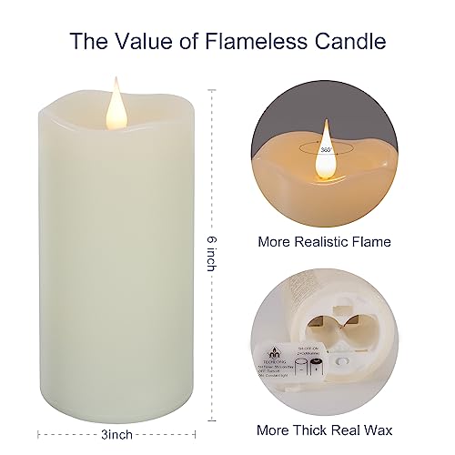 TECHLONG Flameless Candles with Remote Timer, 3D Moving Flickering Flame Battery Operated Candles Lasting 1000+ Hours, 6" x 3" Ivory Real Wax Electric LED Pillar Candles, Set of 2 - color: Style A, size: 3" x 6"-2 Pack