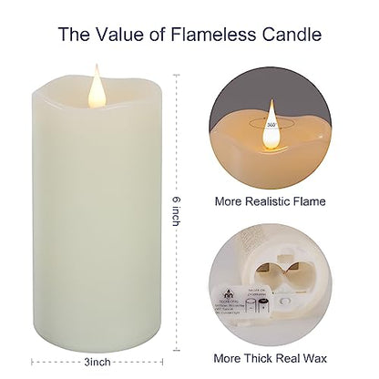TECHLONG Flameless Candles with Remote Timer, 3D Moving Flickering Flame Battery Operated Candles Lasting 1000+ Hours, 6" x 3" Ivory Real Wax Electric LED Pillar Candles, Set of 2 - color: Style A, size: 3" x 6"-2 Pack