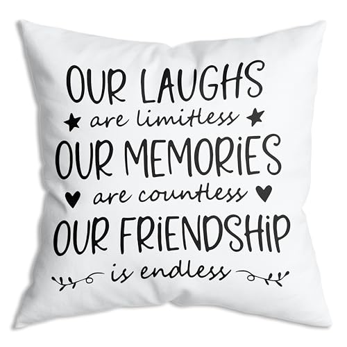 Friendship Gifts for Women Best Friend Throw Pillow Covers 18x18 Inch，Ourlaughs are limitless, our memories are countless，our friendship is endless Unique Gifts for Women，Female Friend Birthday - color: 07white