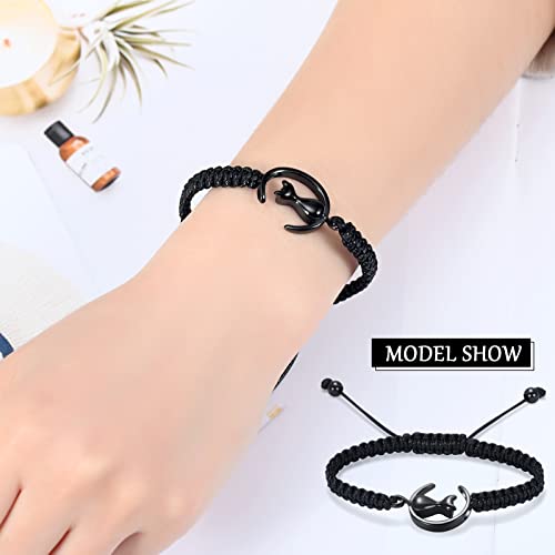 constantlife Cat Cremation Urn Bracelet for Pet Ashes Handmade Braided Rope Adjustable Bangle Stainless Steel Urn Bangle Memorial Jewelry - color: Black