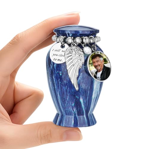 Customize Small Urn for Human Ashes Aluminium Keepsake Memorial | Mini Urn for Ashes, Meaningful Memorial Keepsake Gift, Durable Aluminum Cremation Urn with Elegant Design - style: Sapphire Blue-Customize