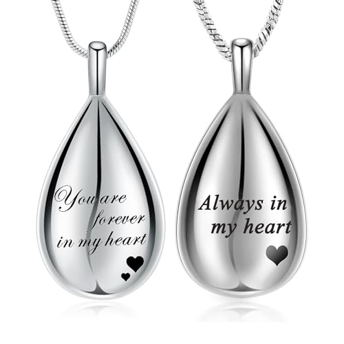 Urn Pendant Necklace Teardrop Cremation Jewelry for Ashes Memorial Keepsake for Women Jewelry Funeral Ashes Holder Collarbone Necklace You are forever in my heart - color: Silver-2pcs