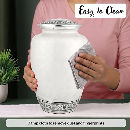 CLEENTABLE Large Cremation Urn for Human Ashes, Off White Silver - color: Off White, size: Pearl Crackle - 7x11"