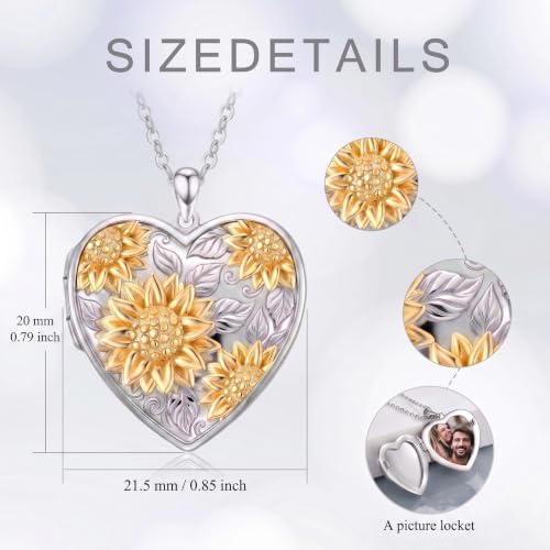 Poiuy Photo Locket Necklace for Women, Heart Picture Pendant Photo Necklace Jewelry Christmas Memorial Birthday Gifts for Women Daughter Mom - color: Sunflower Locket Necklace