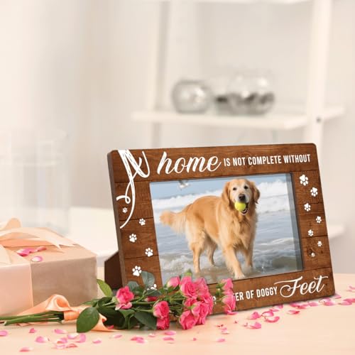 Photo Frame Gifts, Rustic Wooden Picture Frame, A Home is Not Complete Without The Pitter Patter of Doggy Feet, Pet Dog Cat Memorial Picture Frames, Pet Memorial Gifts 7.9*5.7inches - color: Style 16