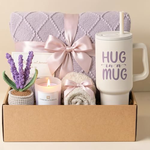 Sympathy Gift Baskets for Loss of Loved One Condolences Hug in a Box Gifts | Bereavement Gifts for Loss of Mother Father Husband, Miscarriage Care Package for Women, Thinking of You Memorial Gifts - color: T-purple