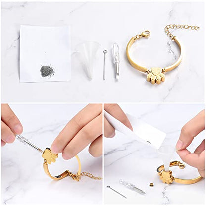 XSMZB Cremation Bracelet for Ashes - Paw Print Cremation Jewelry Pet Dog Cat Stainless Steel Keepsake Memorial Urn Bangle - color: Gold