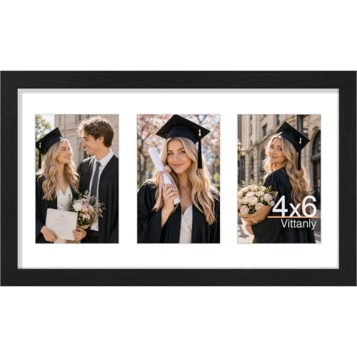 Vittanly 8x14 Collage Picture Frame, Displays 3Pcs 4x6 Pictures, Black - color: Black, size: 8x14