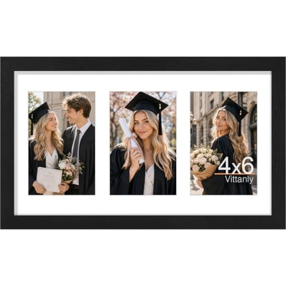 Vittanly 8x14 Collage Picture Frame, Displays 3Pcs 4x6 Pictures, Black - color: Black, size: 8x14