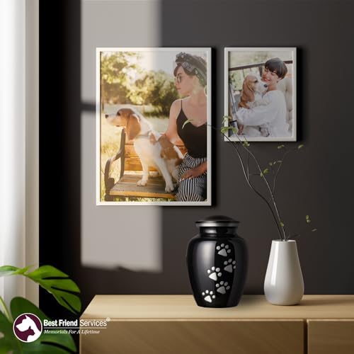 Ottillie Legacy Ebony/Pewter/Vert Urn, up to 115lbs - color: Ebony, Vertical Pewter Paws, size: Large