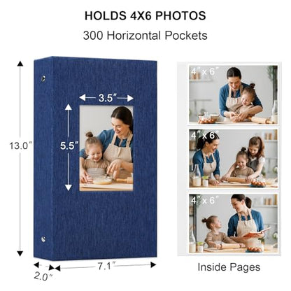 Vienrose 4x6 Photo Album,300 Pockets,Linen Cover with Window,Blue | Linen Hardcover, Slip In Photo Book, Family Memory Album, Travel Keepsake - color: Blue, size: 300 Pocket