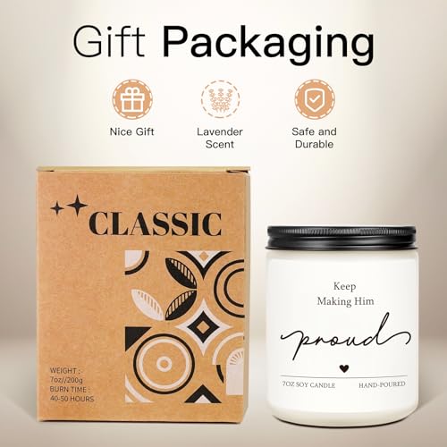 Sympathy Gifts for Loss of Loved One, 7OZ Lavender Scent Soy Wax Candle - style: Keep Making Him Proud
