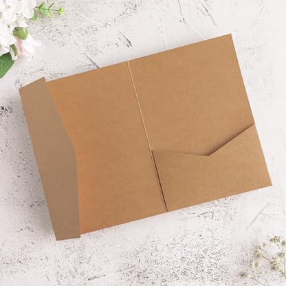 20 PCS Kraft Tri-fold Laser Cut Wedding Invitation Pockets for 5x7 Wedding Cards Bridal Shower Engagement Quinceanera Invite - color: Karft