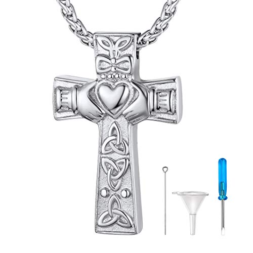 Richsteel Urn Necklaces for Ashes for Women Men Cremation Pendant | Necklace for Ashes Dog/Cross Stainless Steel Memorial Jewelry - color: 01-Steel Celtic Knot Cross