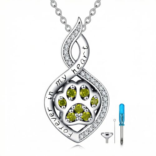 Butterfly/Dragonfly/Pet Paw/Tree of Life/Maple Leaf/Cross Urn Necklace for Ashes 925 Sterling Silver Cremation Pendant Jewelry Gifts for Women Mom - color: Paw-August