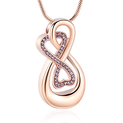 Infinity Love Urn Pendant Stainless Steel Snake Chain Cremation Jewelry for Ashes for Woman Free Filling Tools Include - color: RoseGold-P