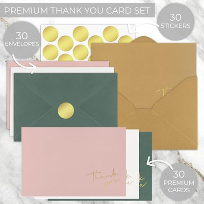 ZICOTO Beautiful Thank You Cards Set of 30 With Envelopes and Stickers - color: Bold