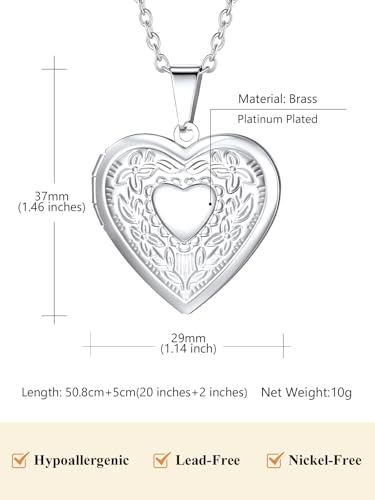 Custom4U Personalized Heart Locket Necklace with Pictures,Sunflower/Angel Wings/Heart Shaped Lockets Custom Photo,Gold/Rose Gold/White Lockets That Holds Picture,Customized Memorial Jewelry for Women - color: B-Heart-Steel(Locket + Photo + Engraving)