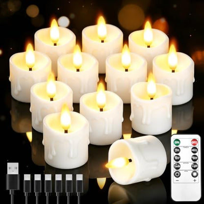 12 Pack Small Rechargeable Flameless Candles with Remote Timer - color: White, size: 12 Pack