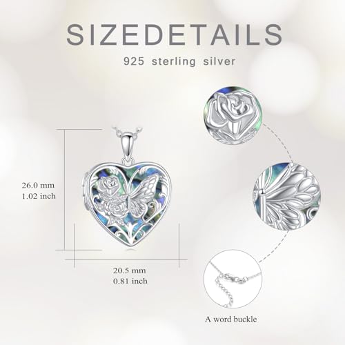 Butterfly Sterling Silver Necklace That Holds 1 Pictures Memorial Pendant Rose flower Photo Box Necklace