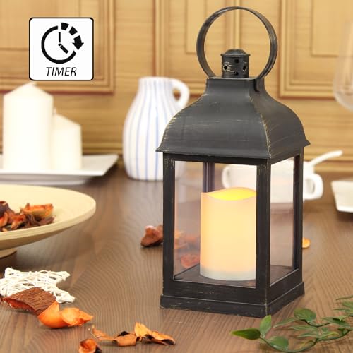 WRalwaysLX 2pack Decorative Lantern with flameless LED Candle Light, ON/Off/Timer Candle with 6Hours, Outdoor/Indoor LED Lantern, Use AAA Battery(not Include) Bronze Plastic (4x9) - size: 2pack 4x9"