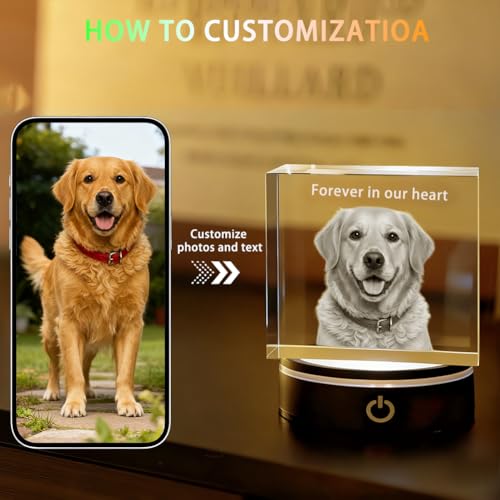 3D Crystal Photo Memorial Gift for Loss of Dog - Personalized Pet Keepsake, Rainbow Bridge Sympathy Gift for Dog Cat Horse Owners, Thoughtful Animal Photo Gift L - size: L：3.94×3.94×1.57in