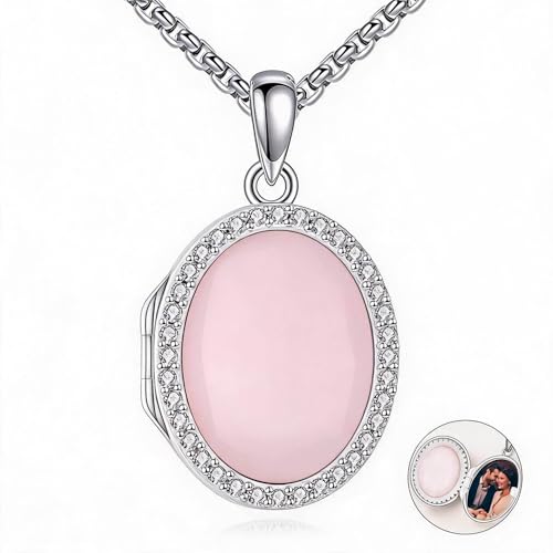 ONEFINITY Locket Necklace Photo Necklace Memorial Jewelry Gifts for Women Mom Wife - color: Rose Quartz