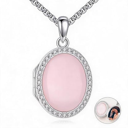 ONEFINITY Locket Necklace Photo Necklace Memorial Jewelry Gifts for Women Mom Wife - color: Rose Quartz